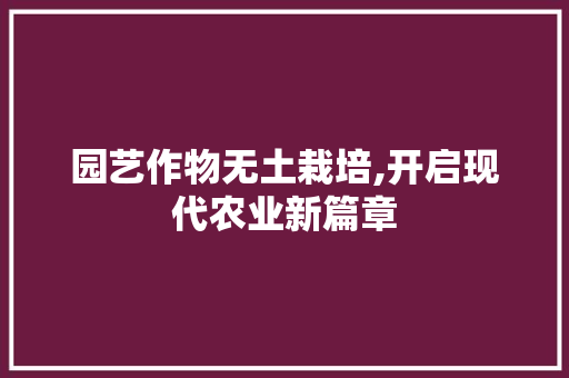 园艺作物无土栽培,开启现代农业新篇章