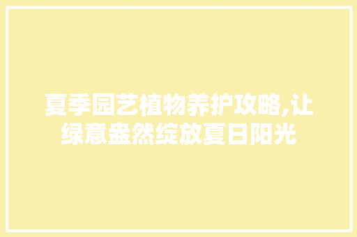 夏季园艺植物养护攻略,让绿意盎然绽放夏日阳光 土壤管理