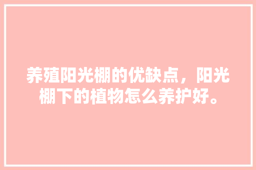 养殖阳光棚的优缺点，阳光棚下的植物怎么养护好。