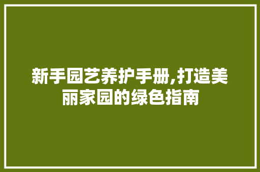 新手园艺养护手册,打造美丽家园的绿色指南 植物栽培