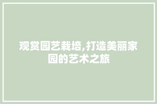 观赏园艺栽培,打造美丽家园的艺术之旅