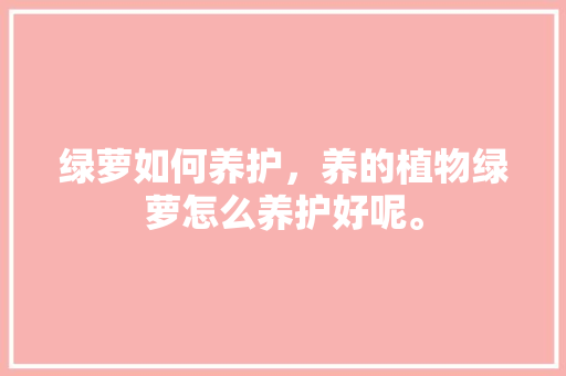 绿萝如何养护，养的植物绿萝怎么养护好呢。