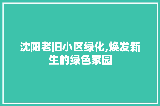 沈阳老旧小区绿化,焕发新生的绿色家园 施肥方法